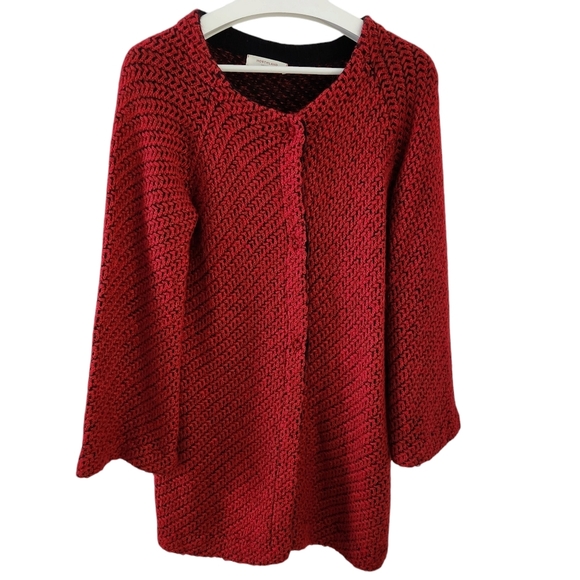 NORTHLAND VICOLO red black knit wool cashmere blend cardigan coat jacket - Picture 1 of 13